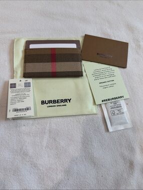 Burberry Tan Vintage Check Card Holder with Red Stripe